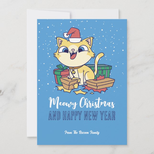 Cute Kattunge Winter Helgdag Meowy jul Julkort (Framsida)