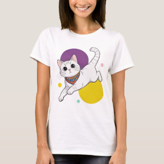 Cute Kawai Cat Bandana Purple Hat Illustration T Shirt