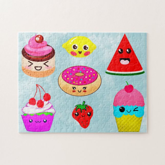 Cute Kawai Fruit & Sweets Kids Pussel (Horisontell)