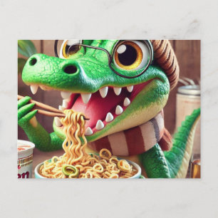 Cute Kawaii Alligator Eating Ramen Vykort