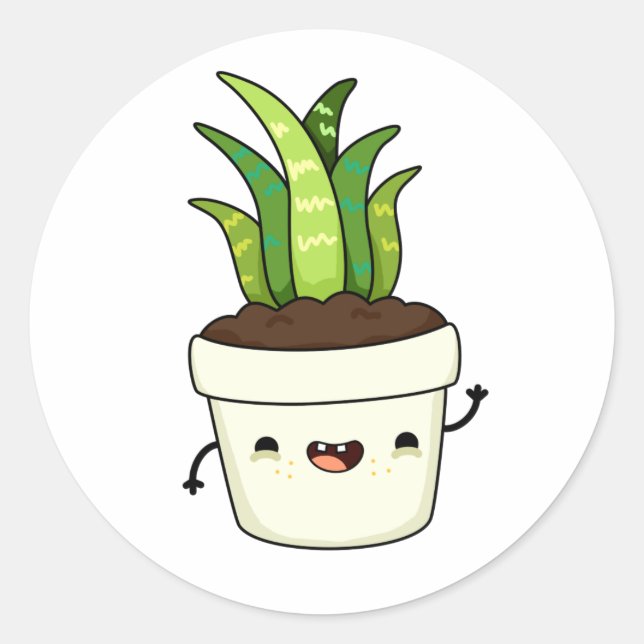 Cute Kawaii Aloe Vera Runt Klistermärke (Framsida)