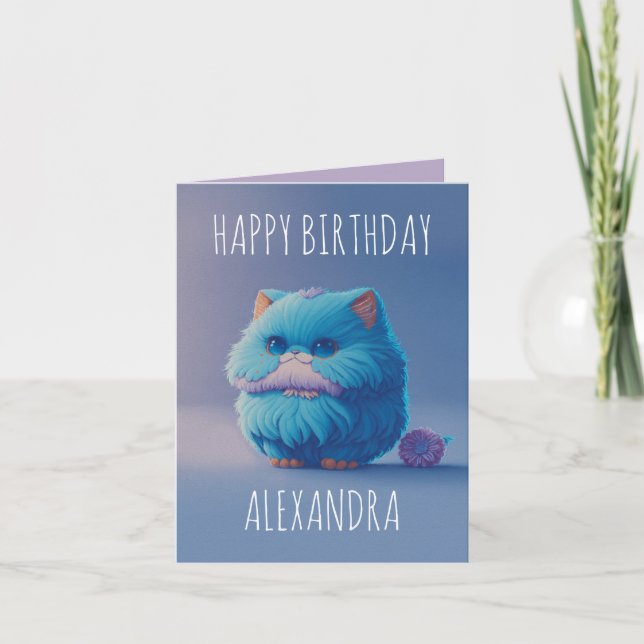 Cute kawaii angora-kattens vikt på födelsedagskort kort (Framsida)