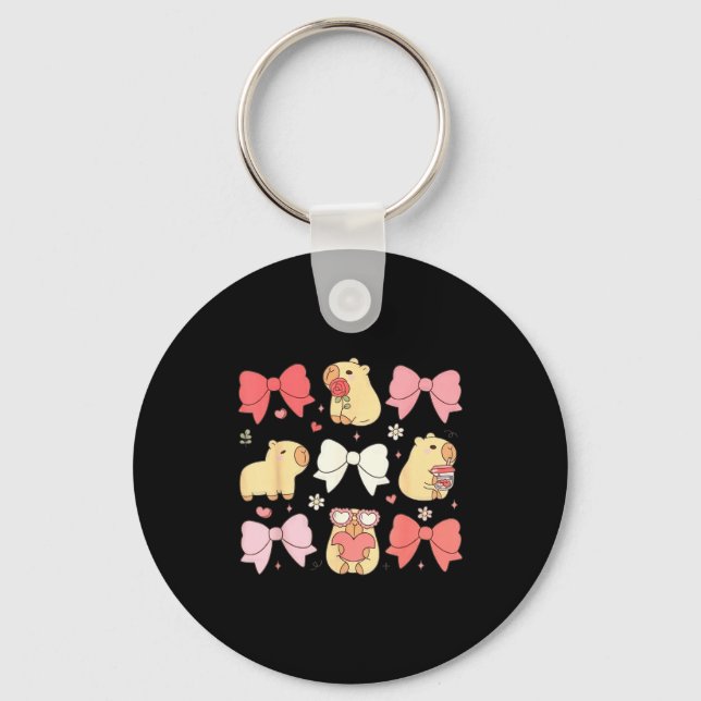 Cute Kawaii Animals And Nk Coquette Bows Aesthetic Nyckelring (Framsida)