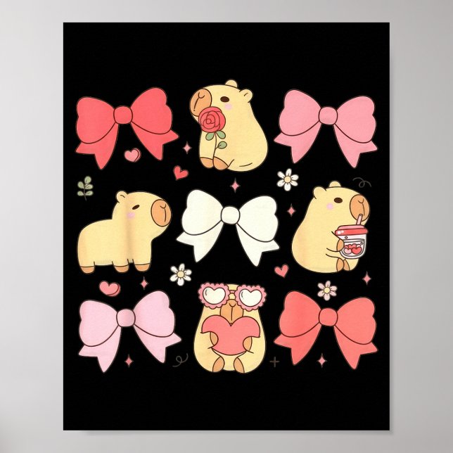 Cute Kawaii Animals And Nk Coquette Bows Aesthetic Poster (Framsidan)