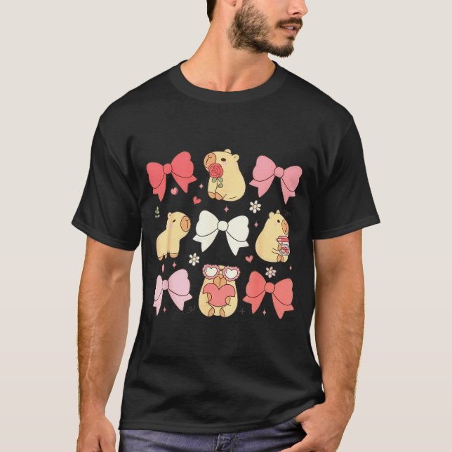 Cute Kawaii Animals And Nk Coquette Bows Aesthetic T Shirt (Framsida)