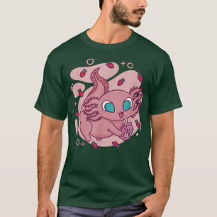 Cute Kawaii Anime Axolotl Drinking Strawberry Mjöl T Shirt
