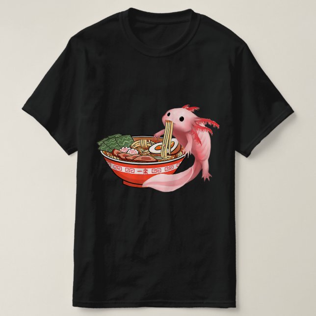 Cute Kawaii Anime Axolotl Japanska Ramen Noodles A T Shirt (Design framsida)