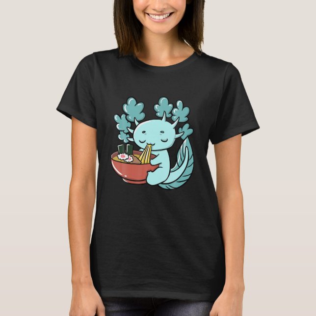 Cute Kawaii Anime Axolotl Japanska Ramen Noodles T Shirt (Framsida)