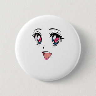 Cute Kawaii Anime Girl Ansikte Manga Stil Knapp