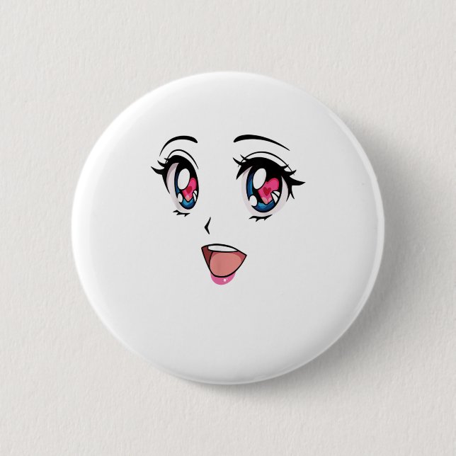 Cute Kawaii Anime Girl Ansikte Manga Stil Knapp (Framsida)