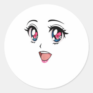 Cute Kawaii Anime Girl Ansikte Manga Stil Runt Klistermärke