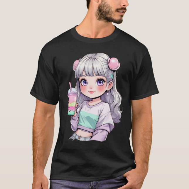✨ Cute Kawaii Anime Girl Bubble Tea T Shirt (Framsida)
