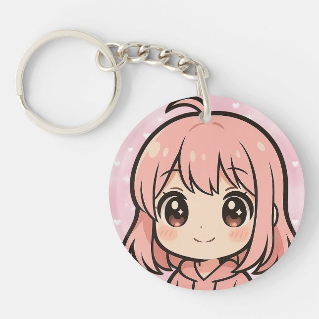 Cute Kawaii Anime Girl Face Keychain (Framsidan)