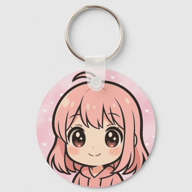 Cute Kawaii Anime Girl Face Keychain Nyckelring (Framsida)