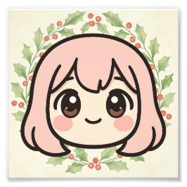 Cute Kawaii Anime Girl Wood Wall Art Fototryck