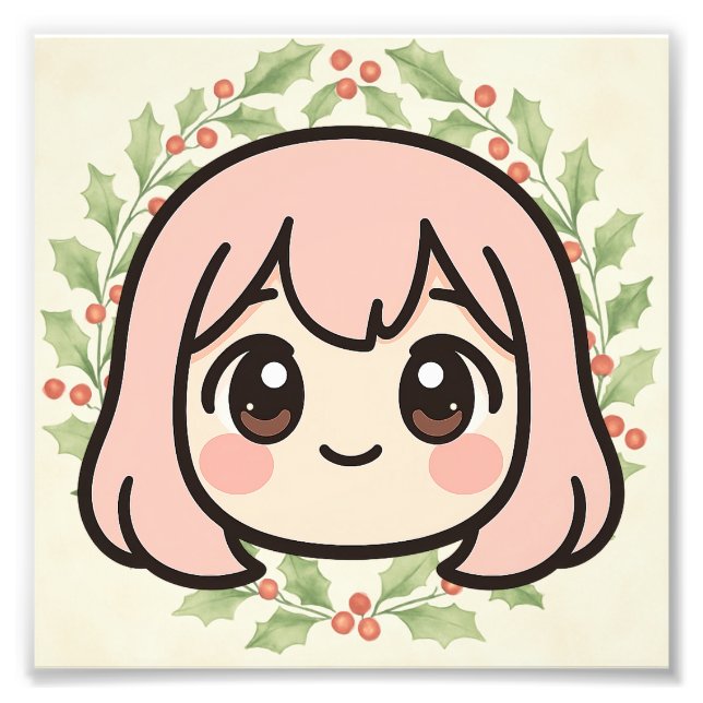 Cute Kawaii Anime Girl Wood Wall Art  Fototryck (Framsidan)