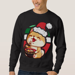Cute Kawaii Anime Shiba Inu Hund Eating Ramen Chri Lång Ärmad Tröja