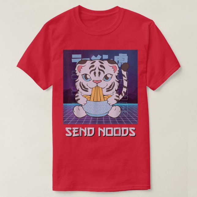 Cute Kawaii Anime WhiteTiger Ramen SendNoods Retro T Shirt (Design framsida)