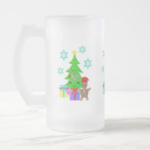Cute Kawaii Ansikte Julgran Scene, ZSG Frostat Ölglas