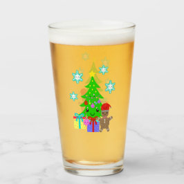 Cute Kawaii Ansikte Julgran Scene, ZSG Glaskopp