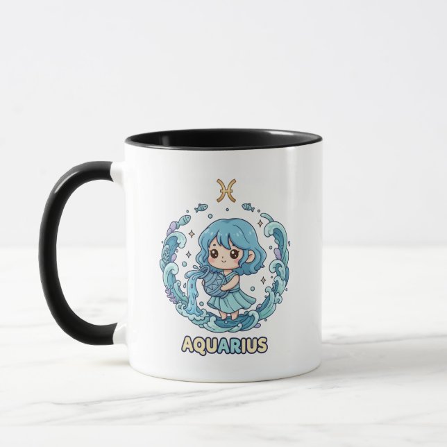 Cute Kawaii Aquarius Zodiac Sign Mugg (Vänster)
