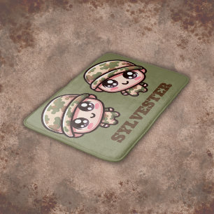 Cute Kawaii Army Camouflage Monogram på Grönt Badrumsmatta