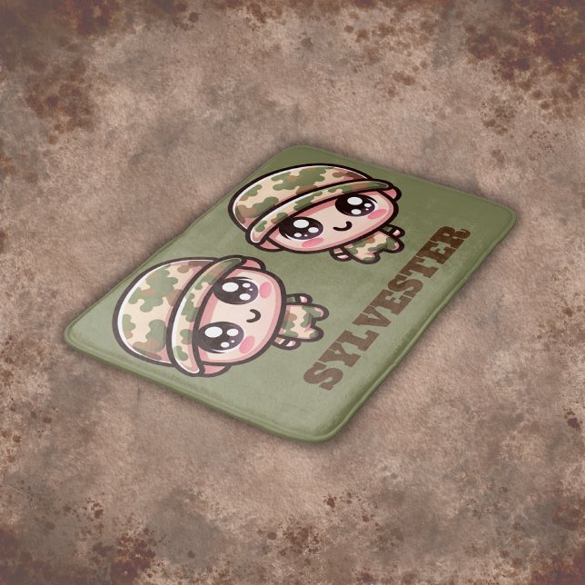 Cute Kawaii Army Camouflage Monogram på Grönt | Badrumsmatta (Skapare uppladdad)
