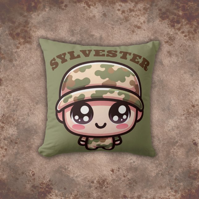 Cute Kawaii Army Camouflage Monogram på Grönt | Kudde (Skapare uppladdad)