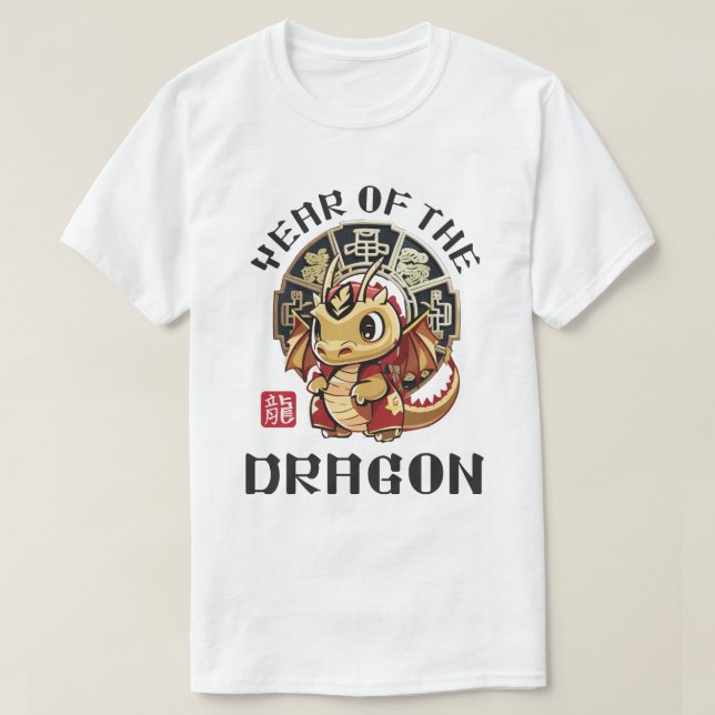 Cute Kawaii Asian Chinese Dragon Zodiac Lunar År T Shirt (Design framsida)