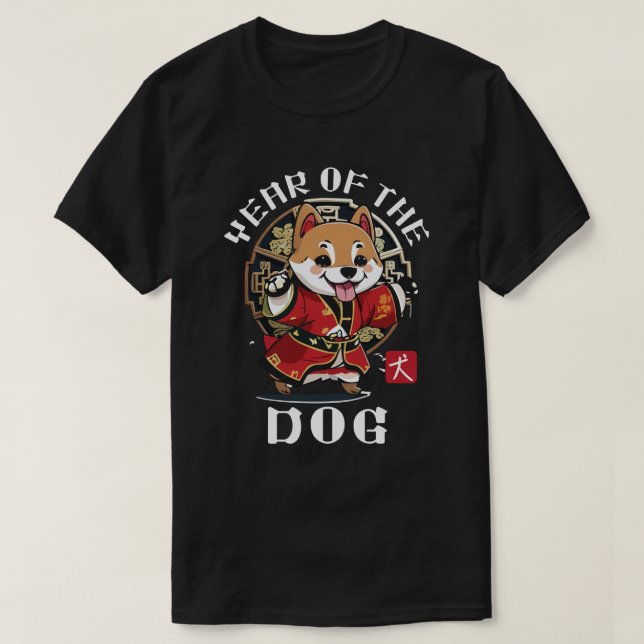 Cute Kawaii Asian Chinese Hund Zodiac Lunar År T Shirt (Design framsida)