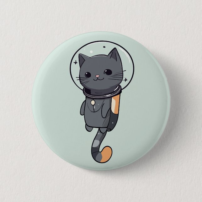 Cute Kawaii Astronaut Black Cat Knapp (Framsida)