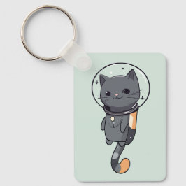 Cute Kawaii Astronaut Black Cat Nyckelring