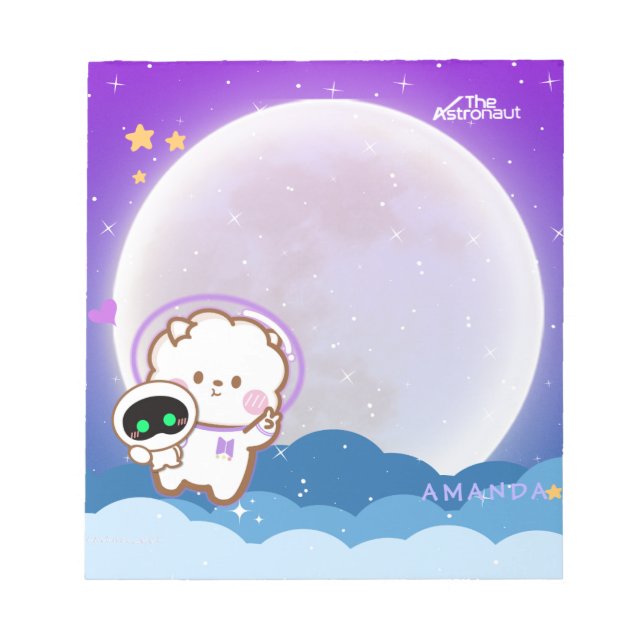 Cute Kawaii Astronaut Jinnie in purple space  Anteckningsblock (Framsida)