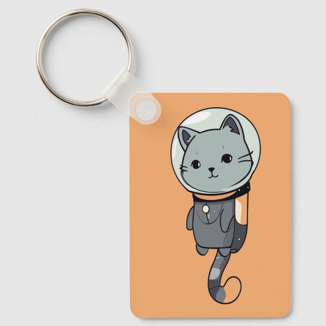 Cute Kawaii Astronaut Kitten Nyckelring (Framsida)