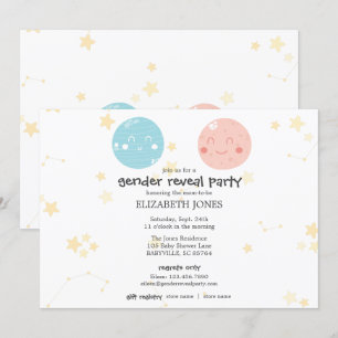 Cute Kawaii Astronomy Baby Gender Reveal Party Inbjudningar