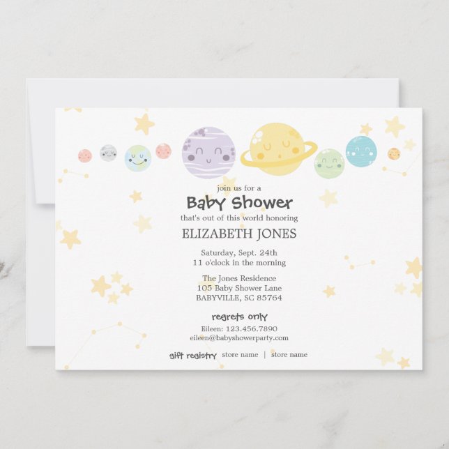 Cute Kawaii Astronomy Baby Shower Inbjudningar (Framsida)