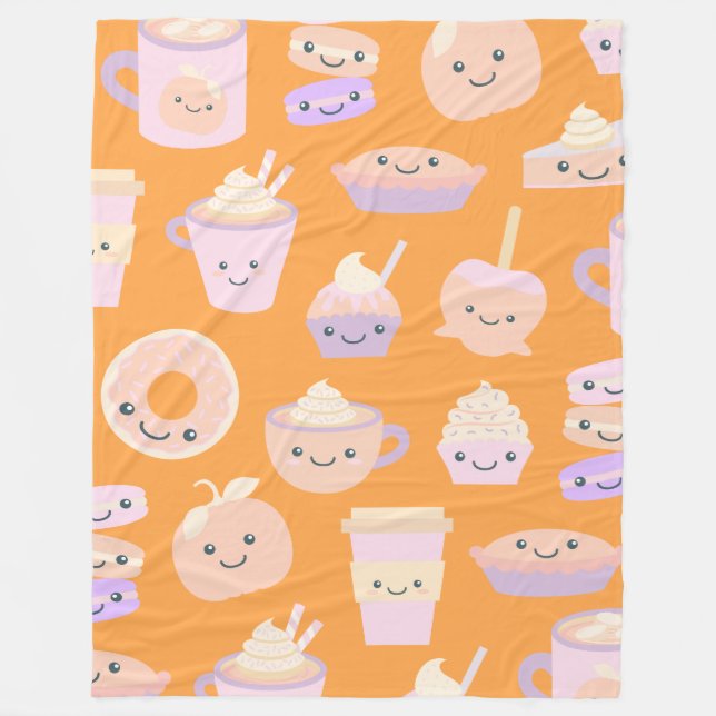 Cute Kawaii Autumn Pumpkin Paj Mönster i Pastel Fleecefilt (Framsidan)