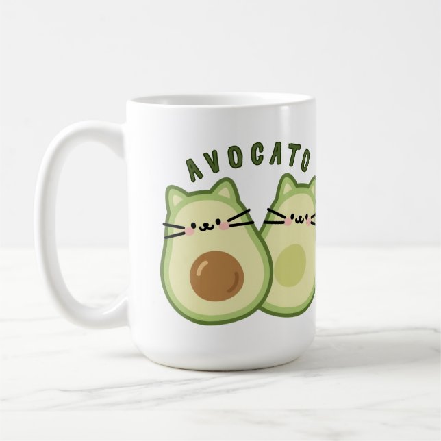 Cute Kawaii Avocado Cat Mashup Kaffemugg (Vänster)