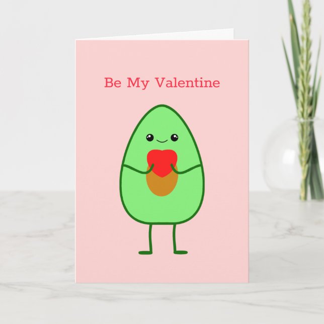 Cute kawaii Avocado Red Heart är min Valentine Kort (Framsida)