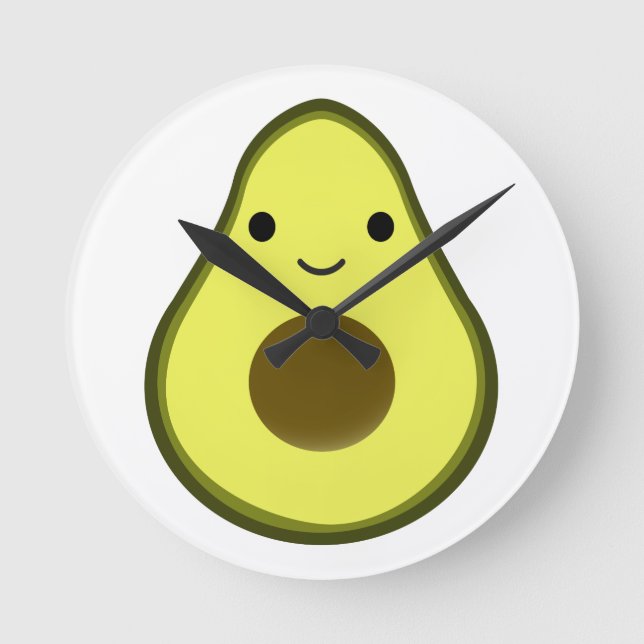 Cute Kawaii Avocado Rund Klocka (Framsida)