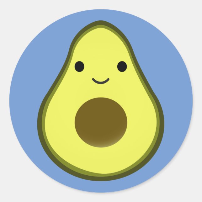 Cute Kawaii Avocado Runt Klistermärke (Framsida)