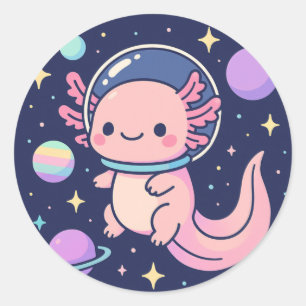 Cute Kawaii Axolotl Astronaut - Retro Space Advent Runt Klistermärke