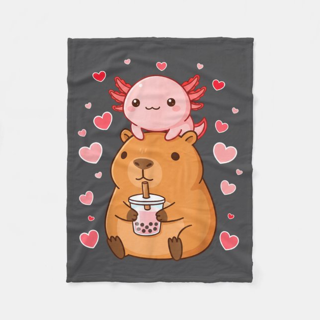 Cute Kawaii Axolotl Capybara Bubble Tea Boys Girls Fleecefilt (Framsidan)