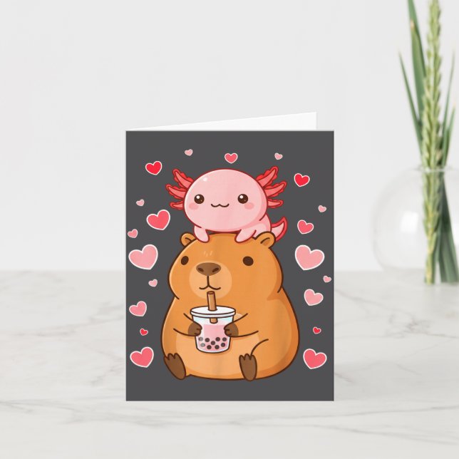 Cute Kawaii Axolotl Capybara Bubble Tea Boys Girls Kort (Framsida)