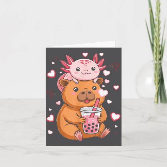Cute Kawaii Axolotl Capybara Bubble Tea Boys Girls Kort (Framsida)