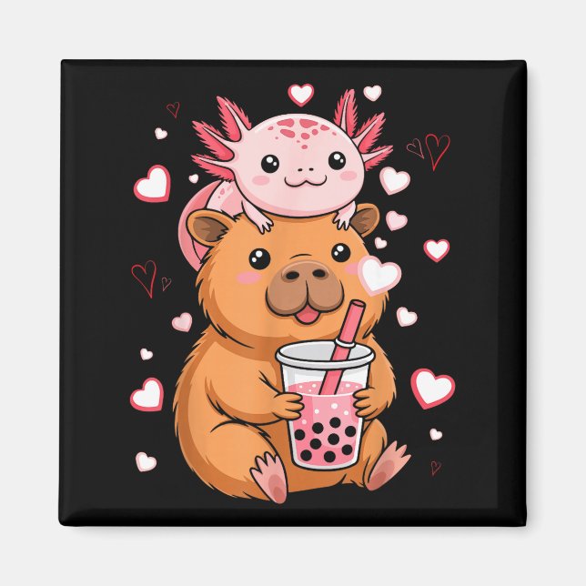 Cute Kawaii Axolotl Capybara Bubble Tea Boys Girls Magnet (Framsidan)