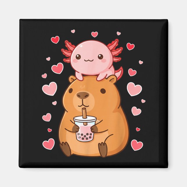 Cute Kawaii Axolotl Capybara Bubble Tea Boys Girls Magnet (Framsidan)