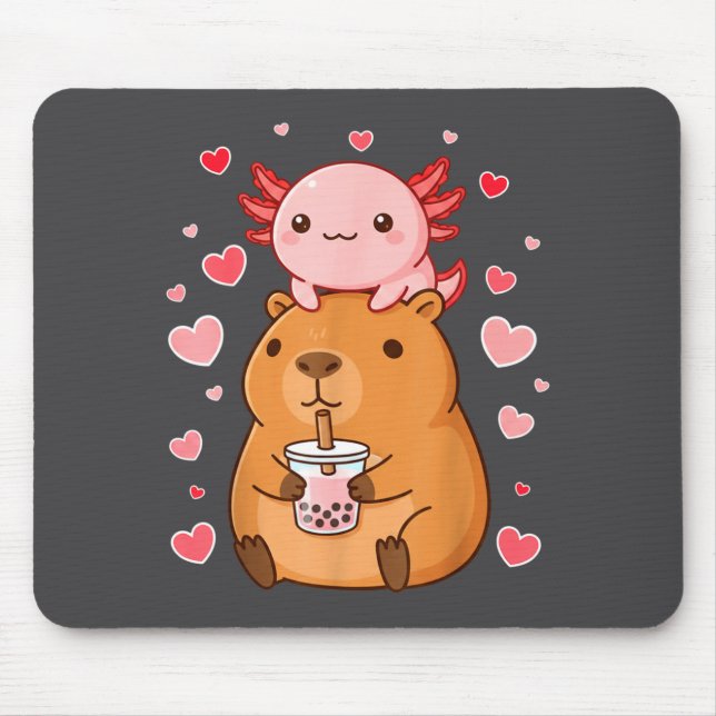 Cute Kawaii Axolotl Capybara Bubble Tea Boys Girls Musmatta (Framsidan)