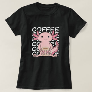 Cute Kawaii Axolotl Drinking Coffee T Shirt