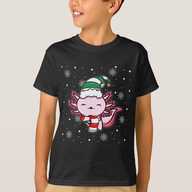 Cute Kawaii Axolotl Elf jul Santa Hat T Shirt (Framsida)